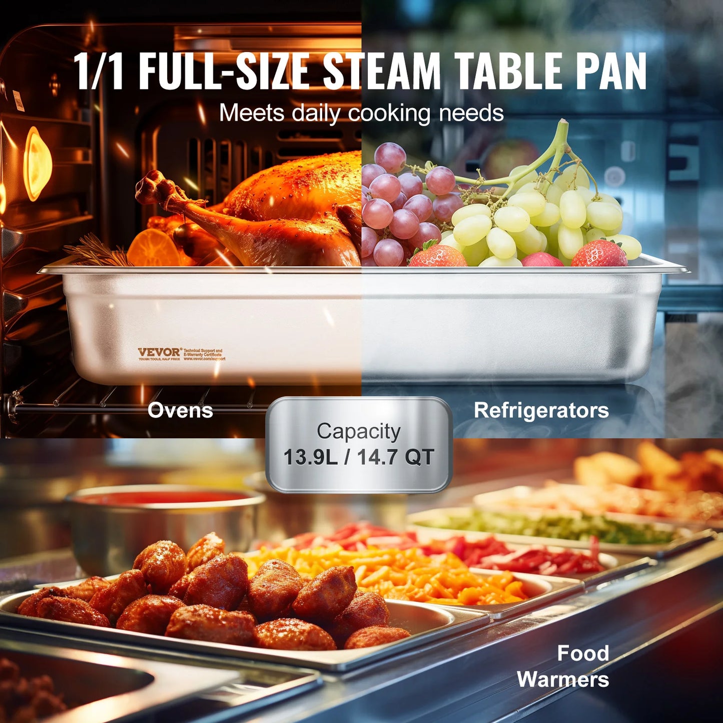 SucceBuy 4 Pack Anti Jam Steam Table Pans With Lid