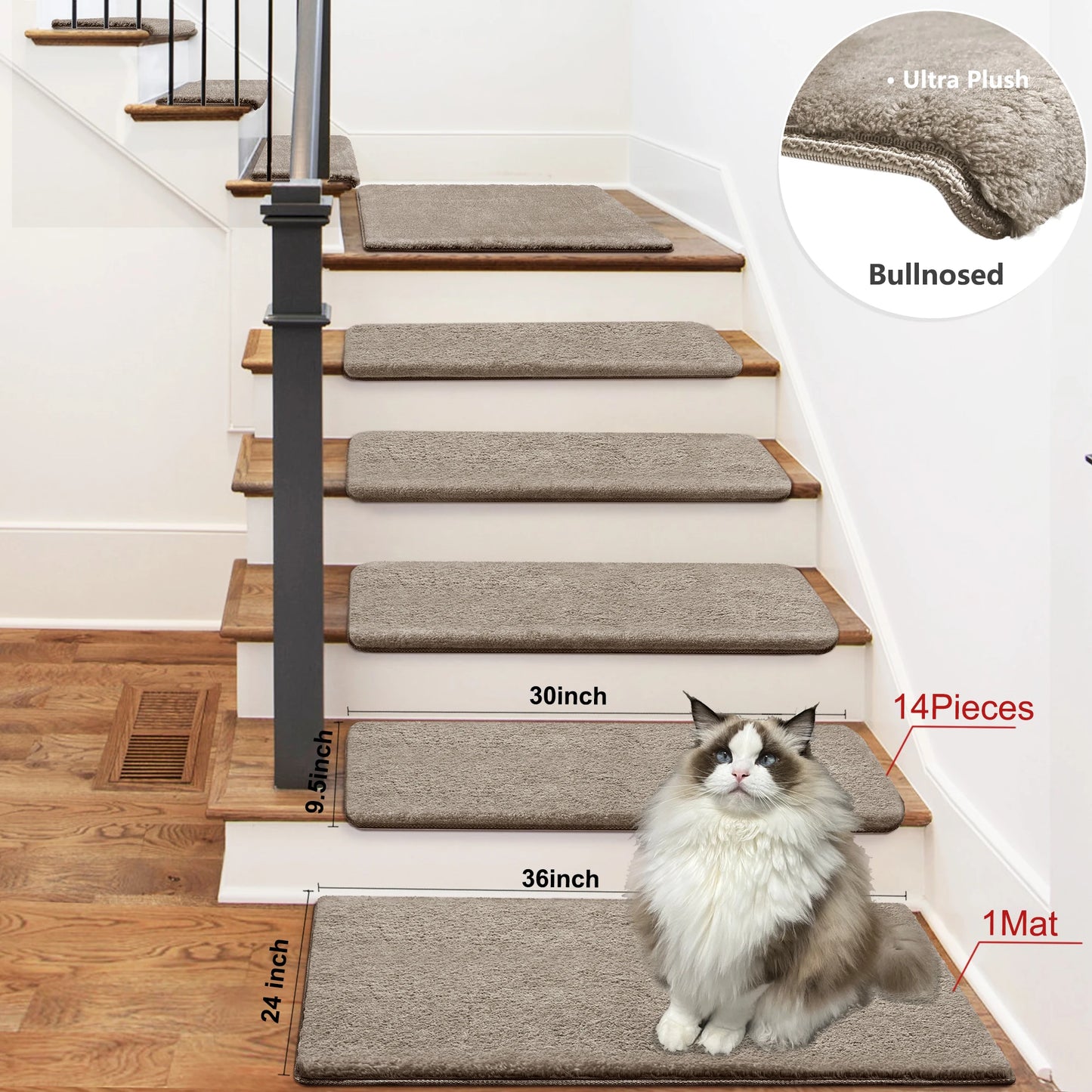 Bullnose Non Slip Stair Treads Ultra Plush Peel and Stick