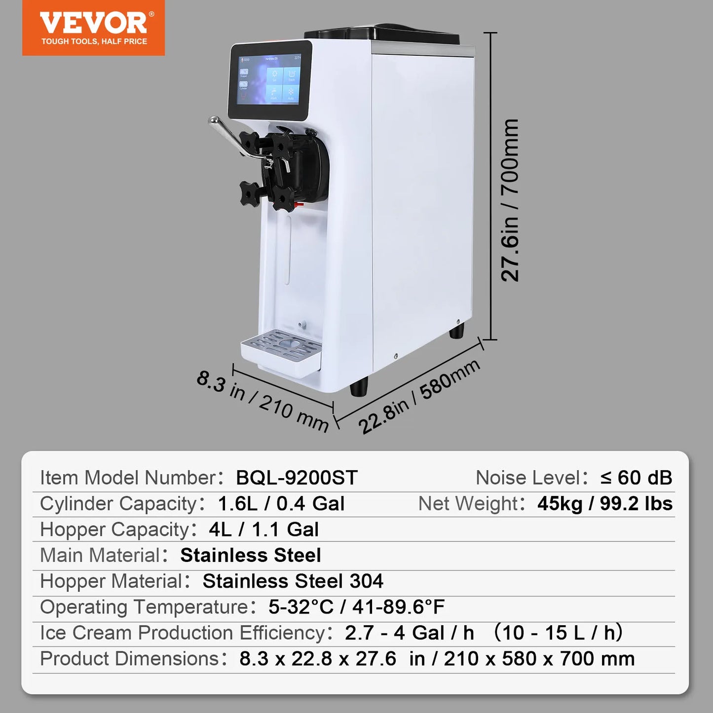 VEVOR Commercial Ice Cream Machine Single Flavor Soft Serve
