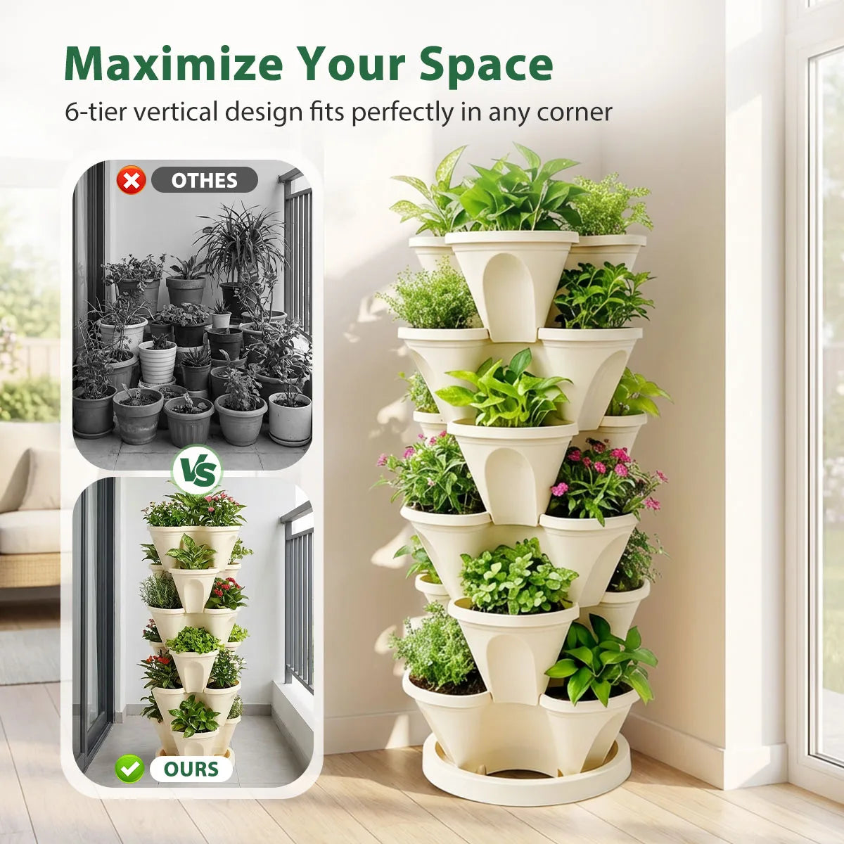 Vertical Garden Tower For Up To 18 Plants Space Saving