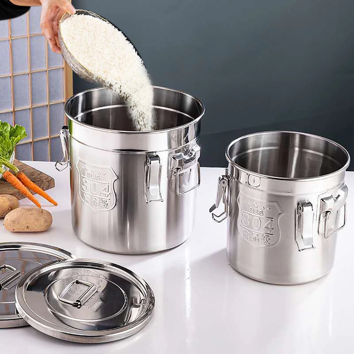 Stainless Steel Food Storage Canister With Airtight Lid