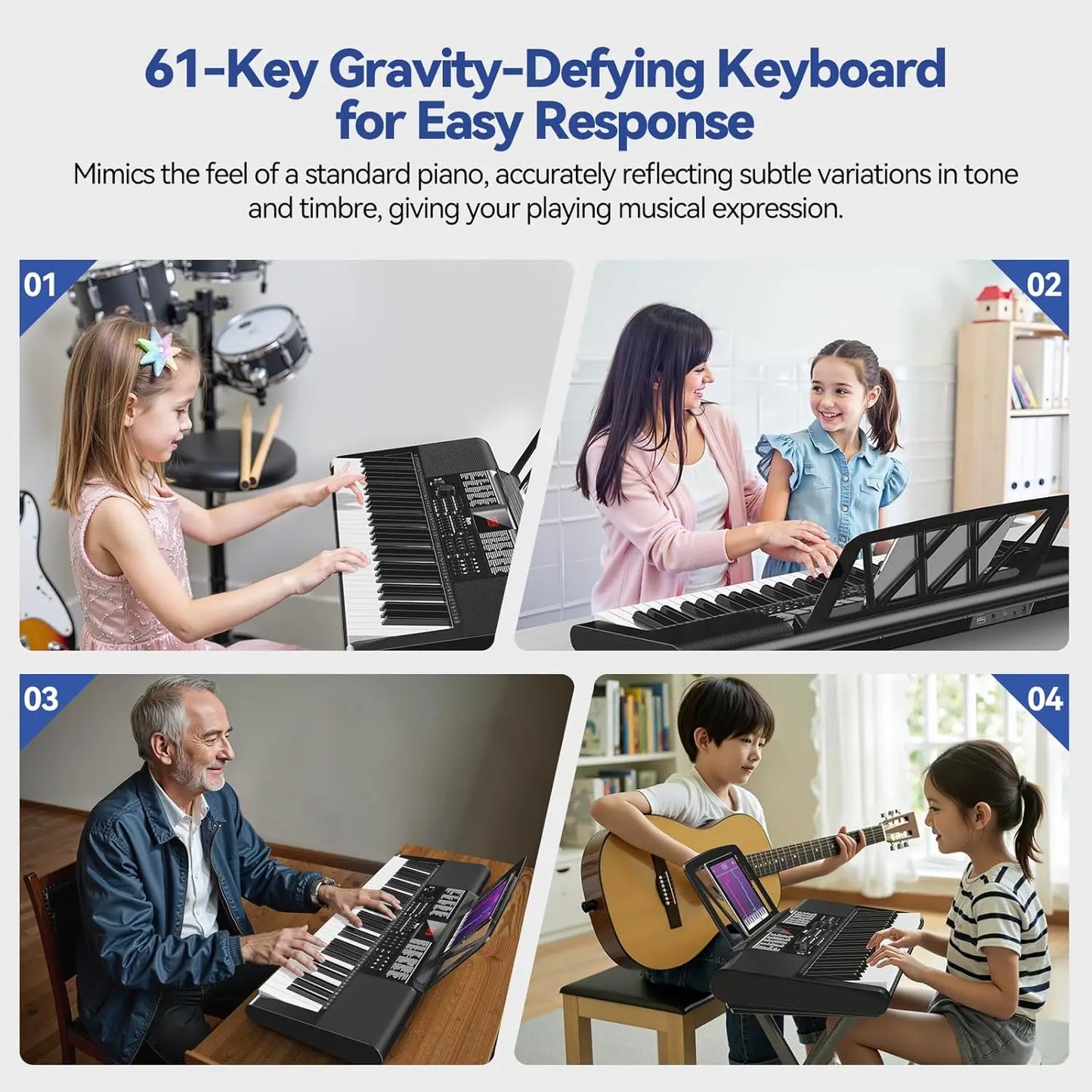 Electric Piano Keyboard Kit With LCD Display and Accessories