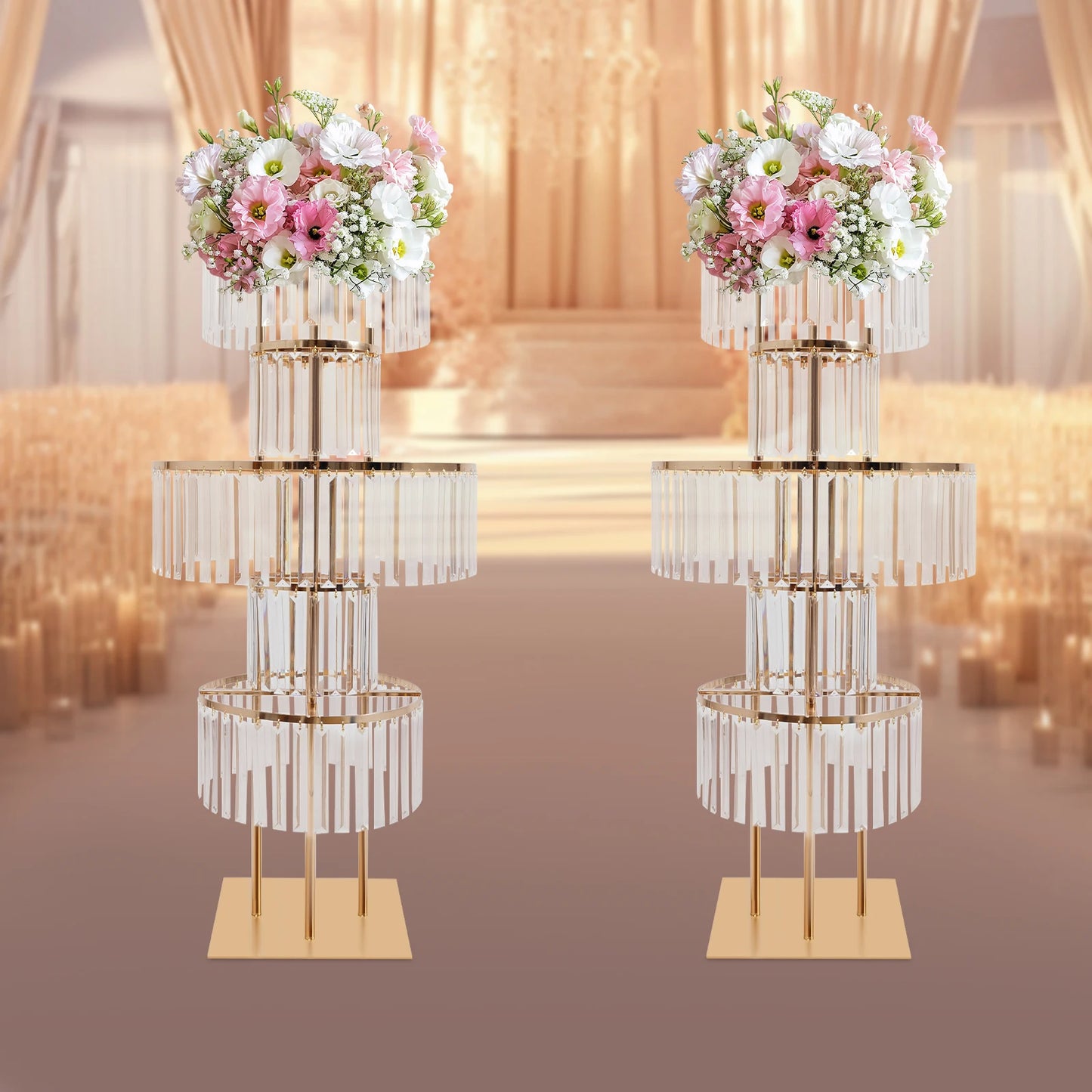 5-Tier Crystal Flower Stand Set for Wedding Centerpieces