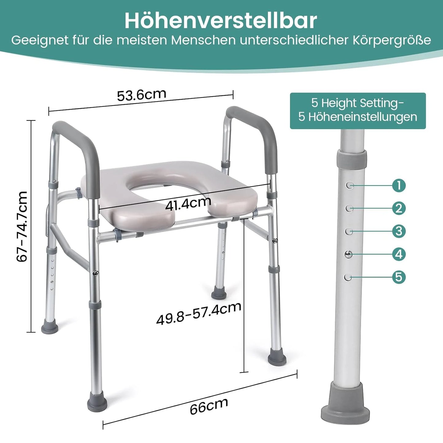 Raised Toilet Seat With Standalone Frame For Elderly And Disabled