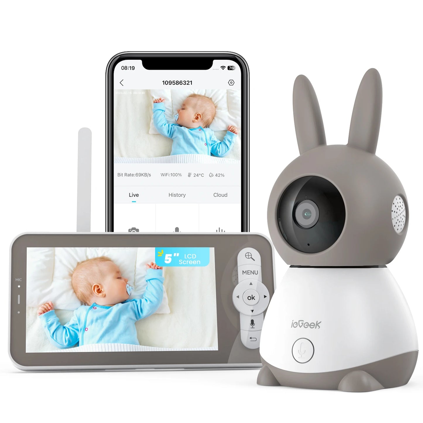 IEGEEK 2K 3MP Baby Surveillance Camera With 360 PTZ And Dual Screen Preview