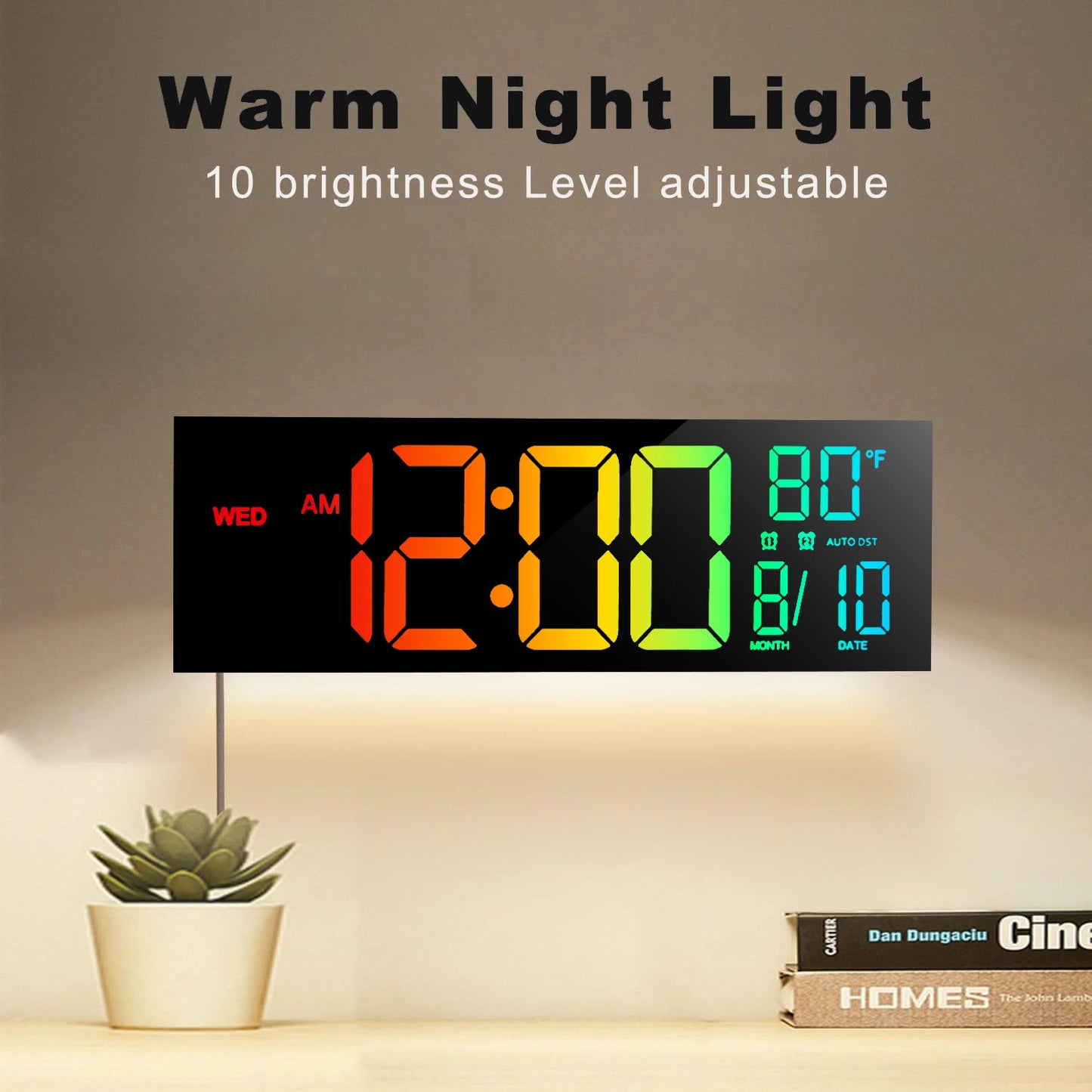 Digital Wall Clock With LED Display Remote Alarm DST Temperature
