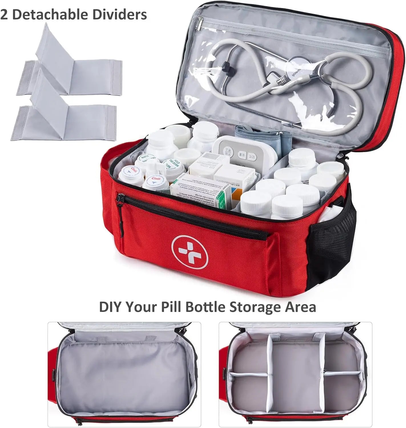Travel Medicine Organizer Bag With Removable Dividers And Water Resistant