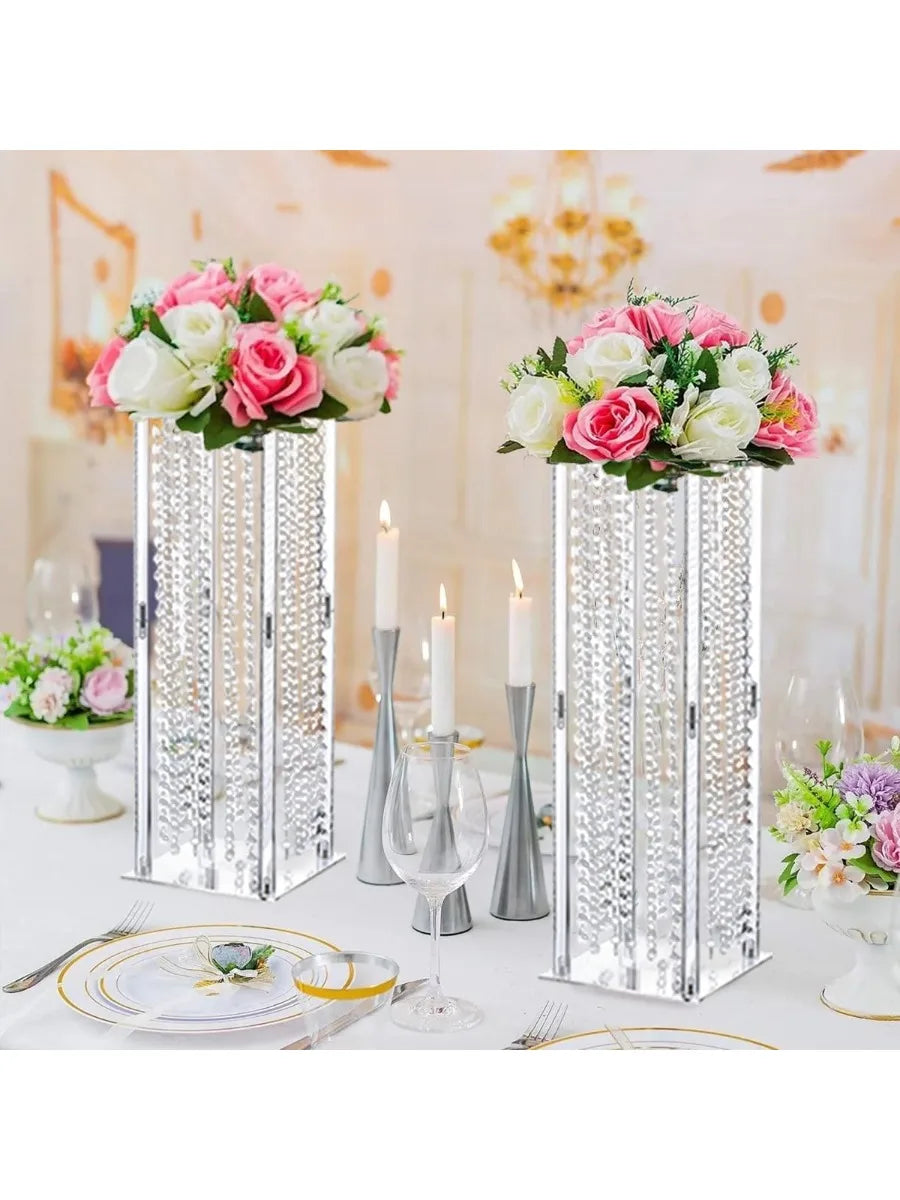 Acrylic Wedding Vase Centerpiece Set, 4 Crystal Bead Vases