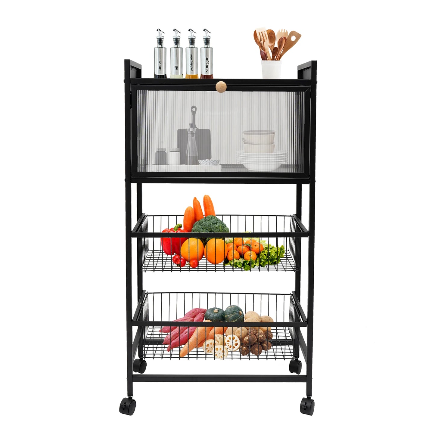 Four-Storey Kitchen Storage Rack With Brake Casters For Organization