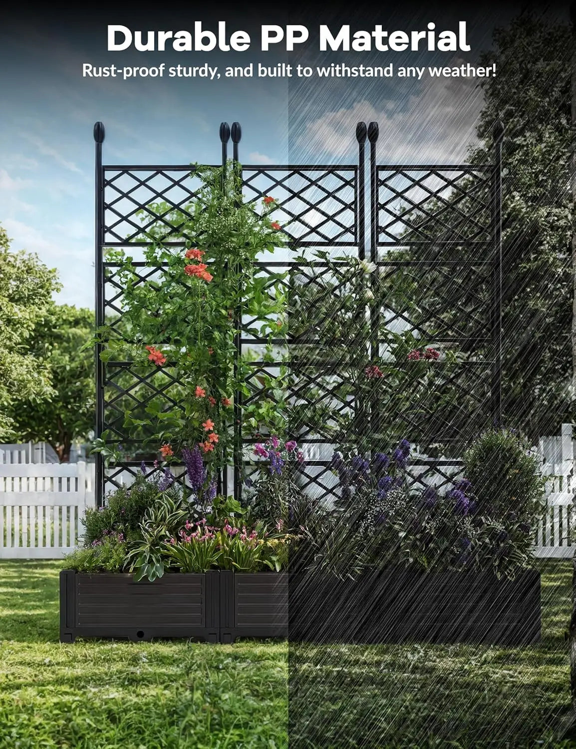 Outdoor Raised Planter Box With Trellis Set For Climbing Plants