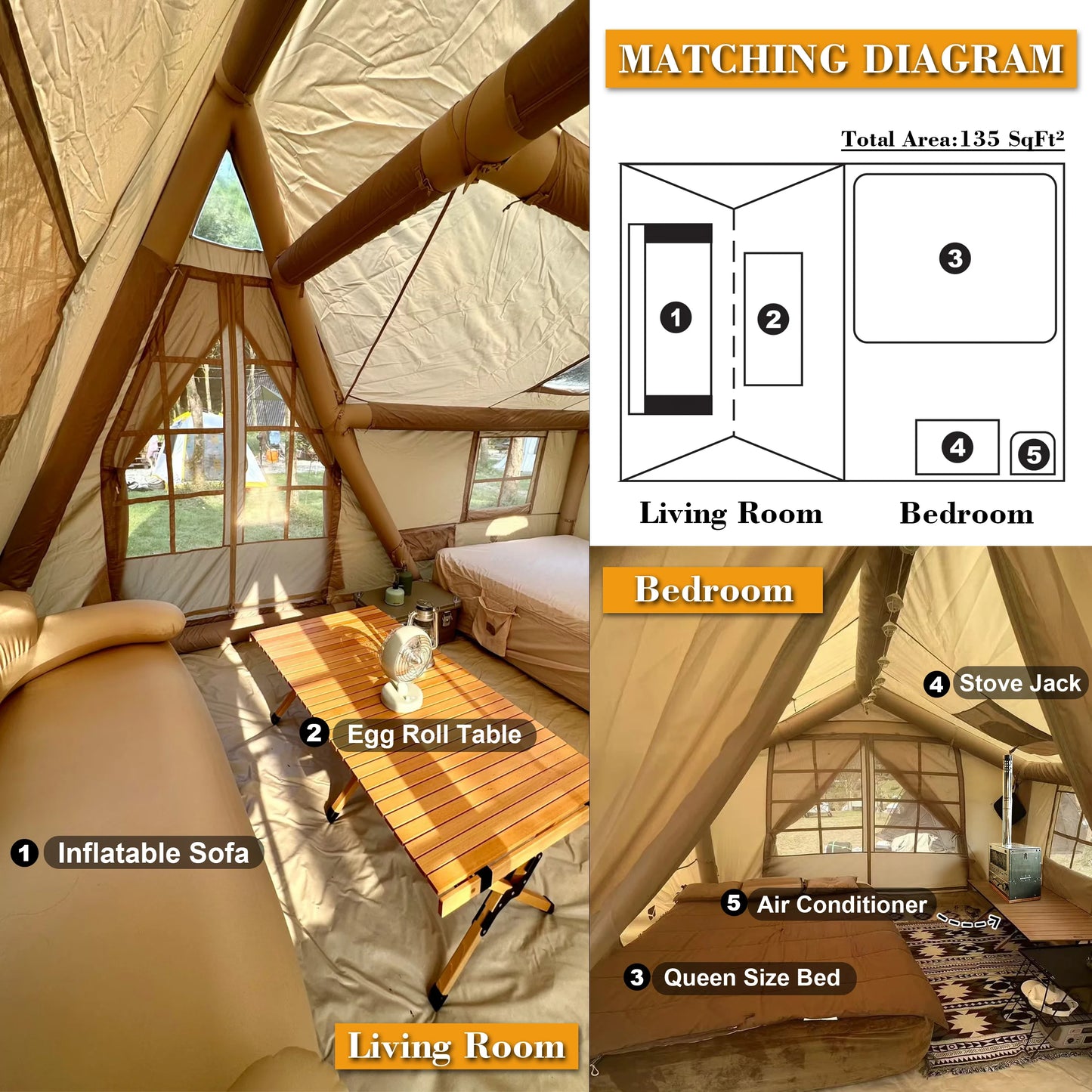 SENLEETO Inflatable Cabin Tent For Camping With Quick Setup