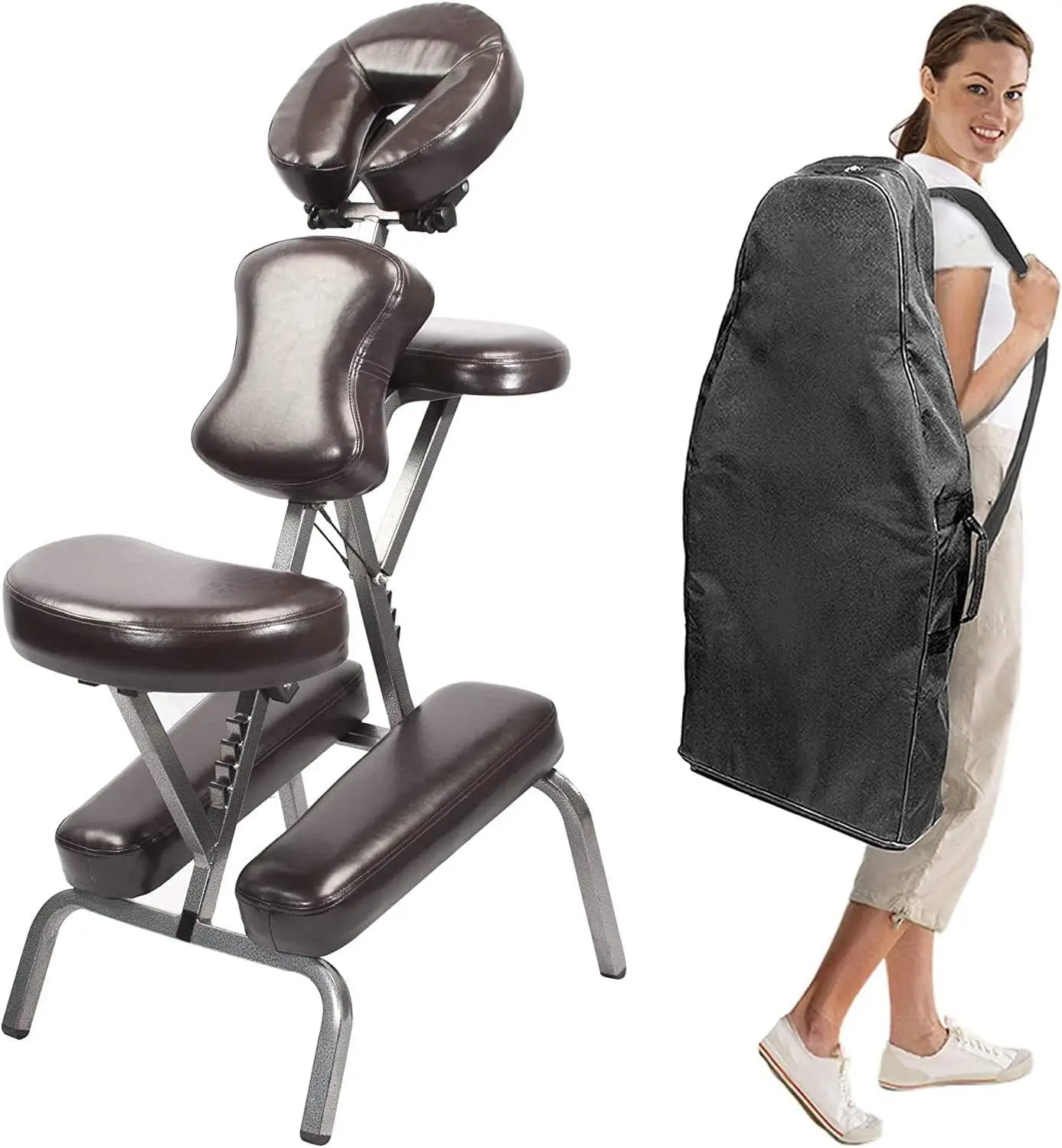 Adjustable Portable Folding Full Body Massage Chair, Coffee Color, 11" x 14" x 39", for Home and Office Use