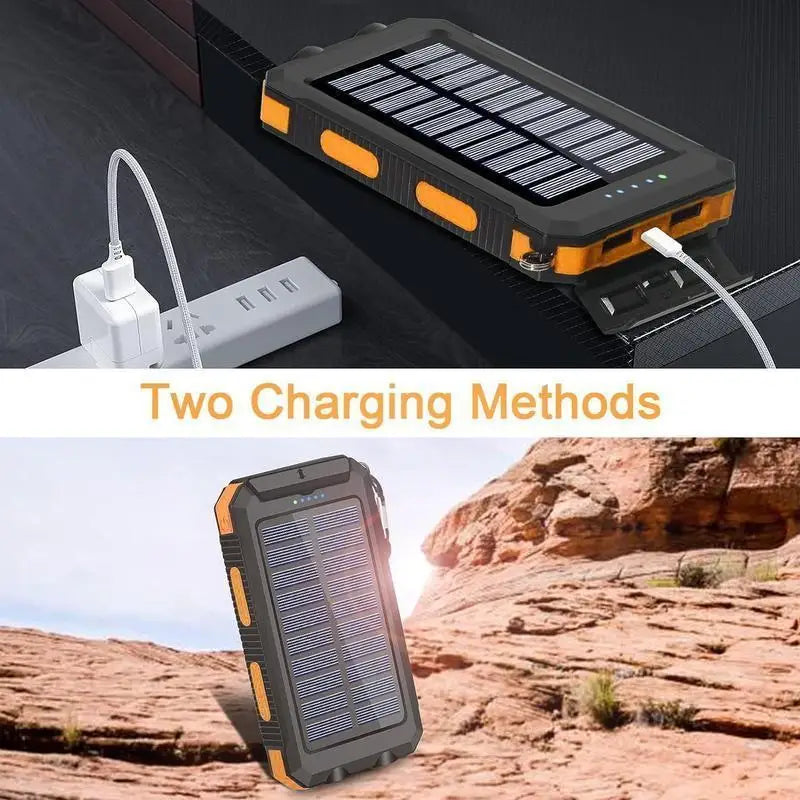 【FREEShip】Solar Charger PowerBank 10000mAh Solar Phone Charger, Portable Charger Fast Charger Dual USB Ports Bui