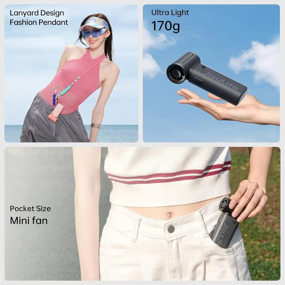 High-Speed Portable Fan with 18H Battery Life, 5 Adjustable Speeds, 5000mAh, Compact Design for Outdoor and Travel Use - Black