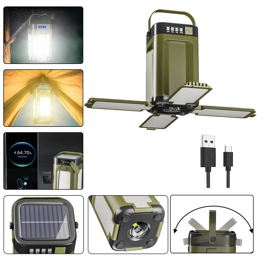 Shunmaii Solar Camping Lantern Foldable Waterproof Rechargeable LED Tent Light