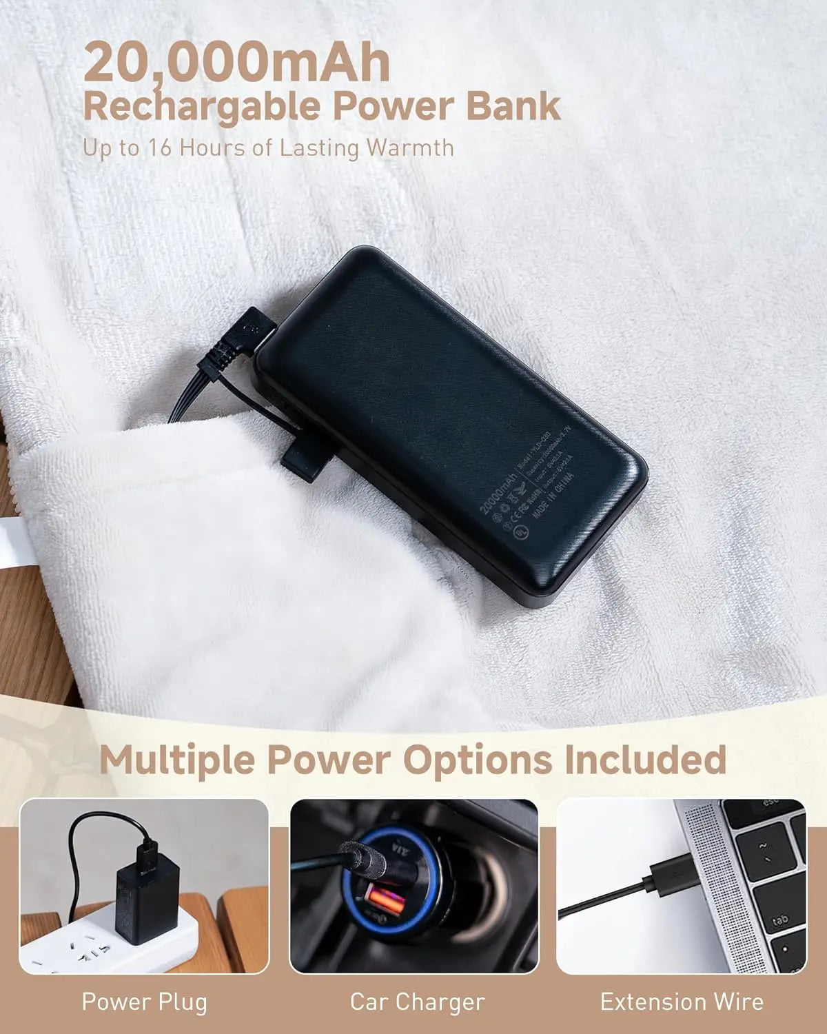 USB Heated Blanket With Hood 9 Heating Zones Power Bank