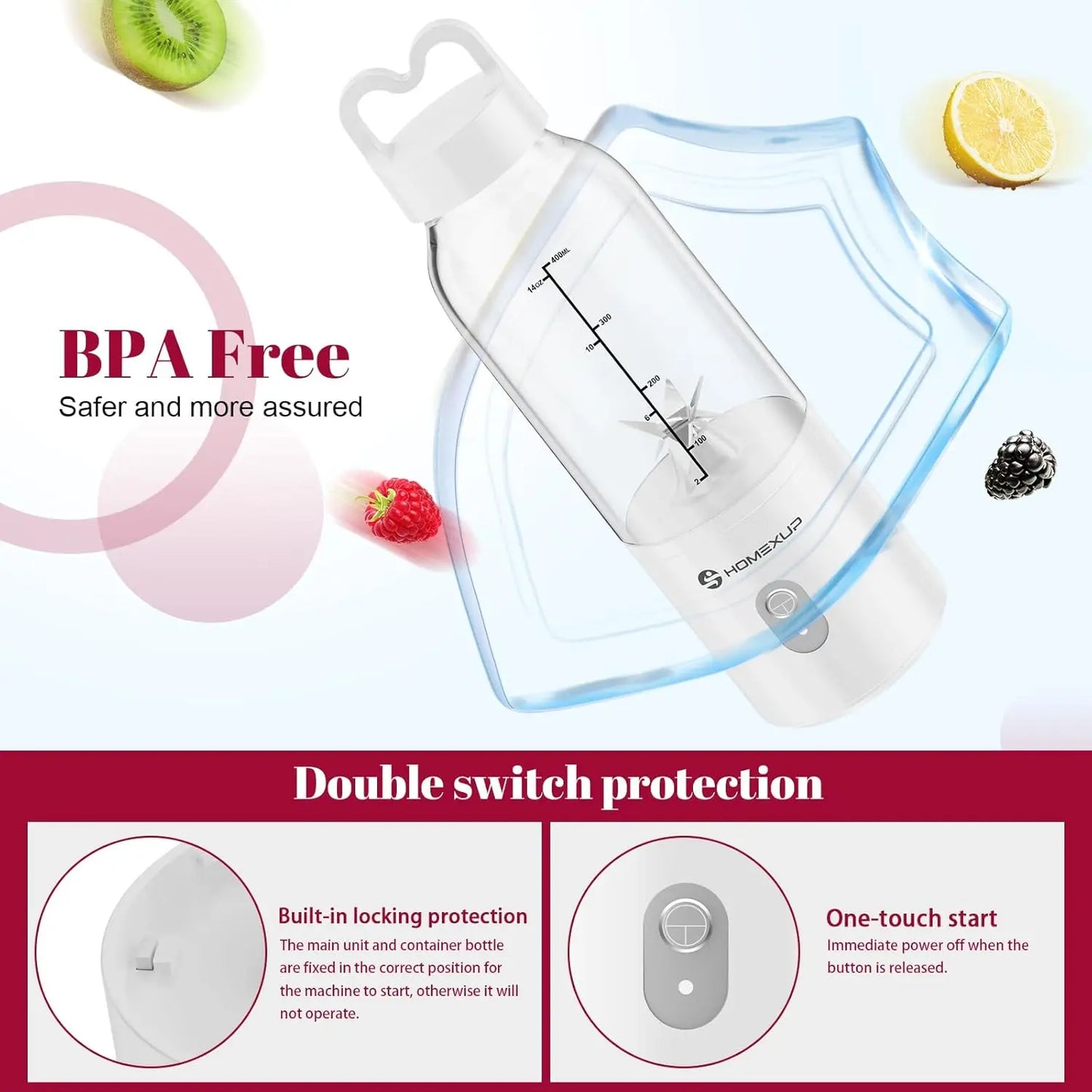 XMSJ Portable Personal Blender 175W For Smoothies Ice And Food Processing