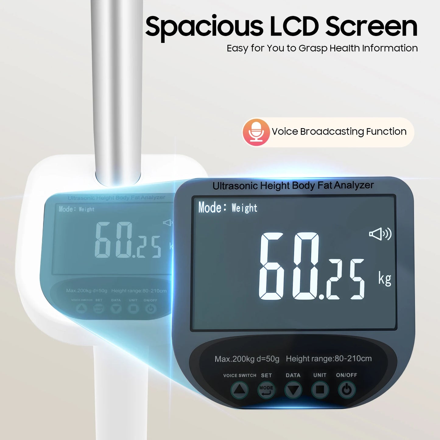 Ultrasonic Height And Body Fat Analyzer LCD Display