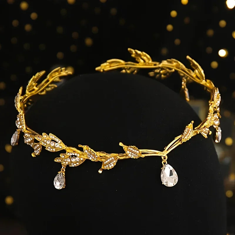 Crystal Rhinestone Waterdrop Tiara Crown Headband For Wedding