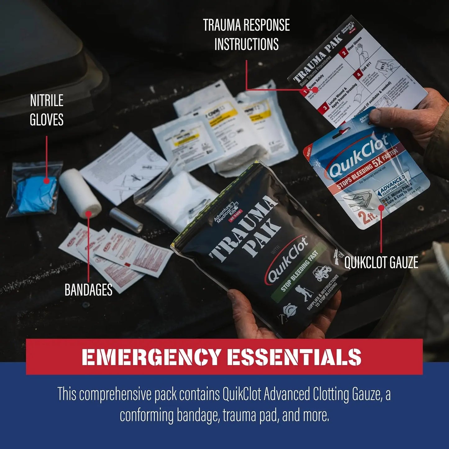 Emergency Trauma First Aid Kit With Quick Clotting Gauze