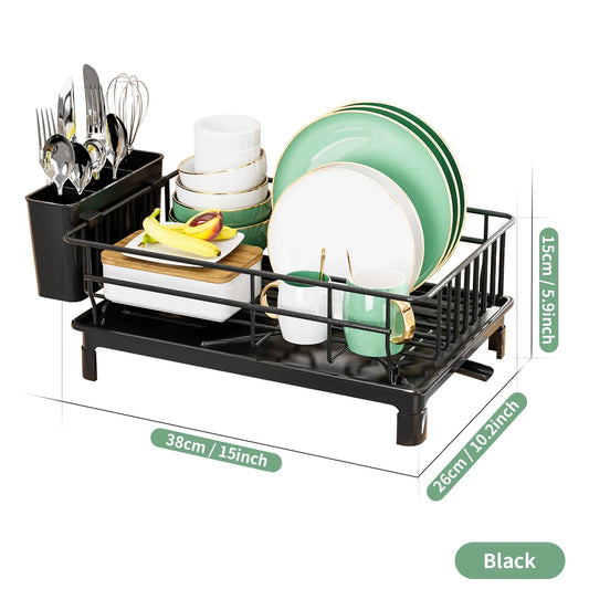 Stainless Steel Dish Draining Rack With Drip Tray Cup Holder