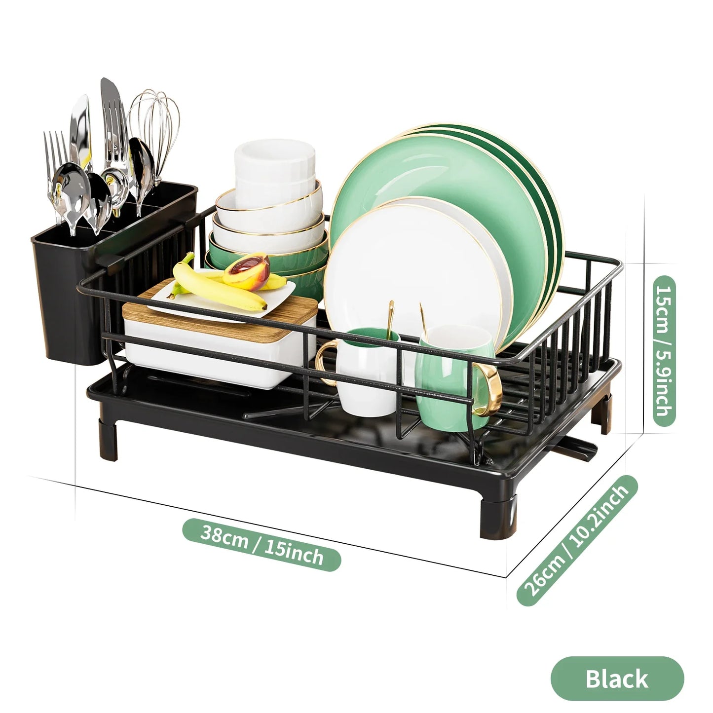 Dish Draining Rack With Cutlery Tray And Cup Holder