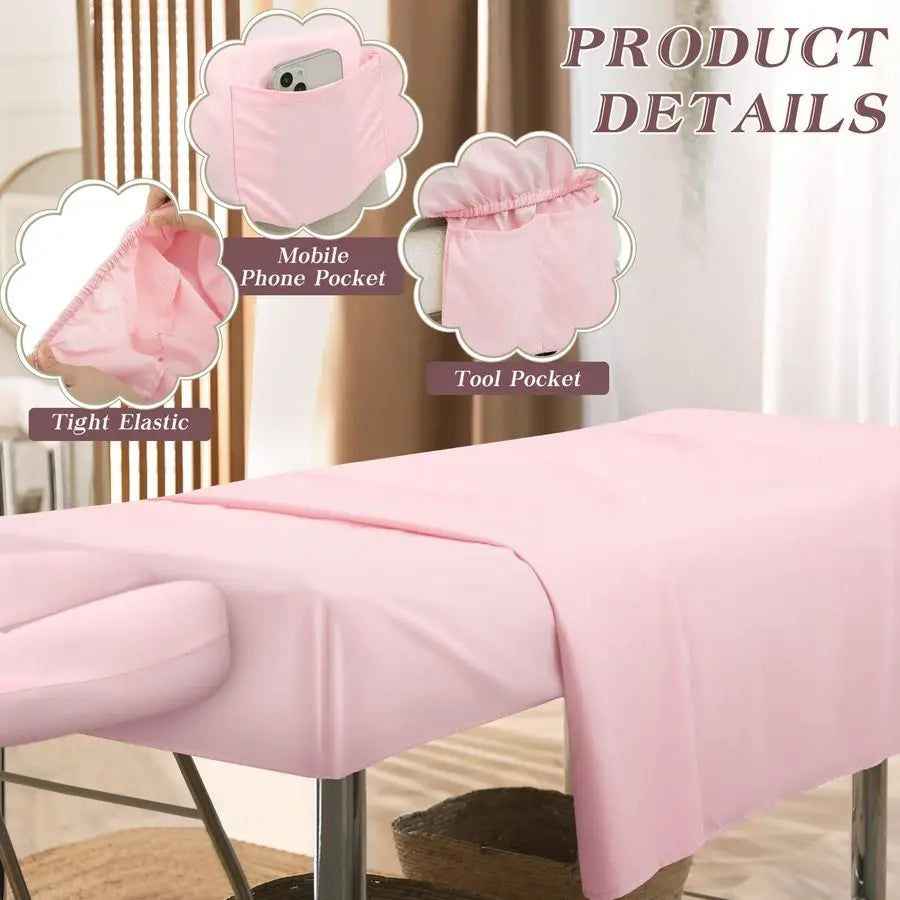 9 Pcs 3 Set Microfiber Massage Table Sheets Set Bulk Includes Flat Sheet, Fitted Sheet with Pocket, Face Rest CoverPink