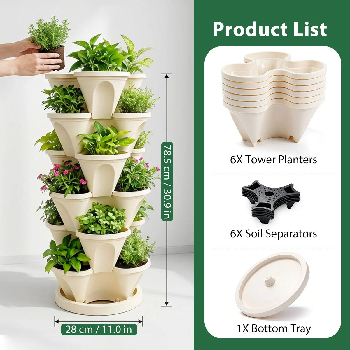 Vertical Garden Tower For Up To 18 Plants Space Saving