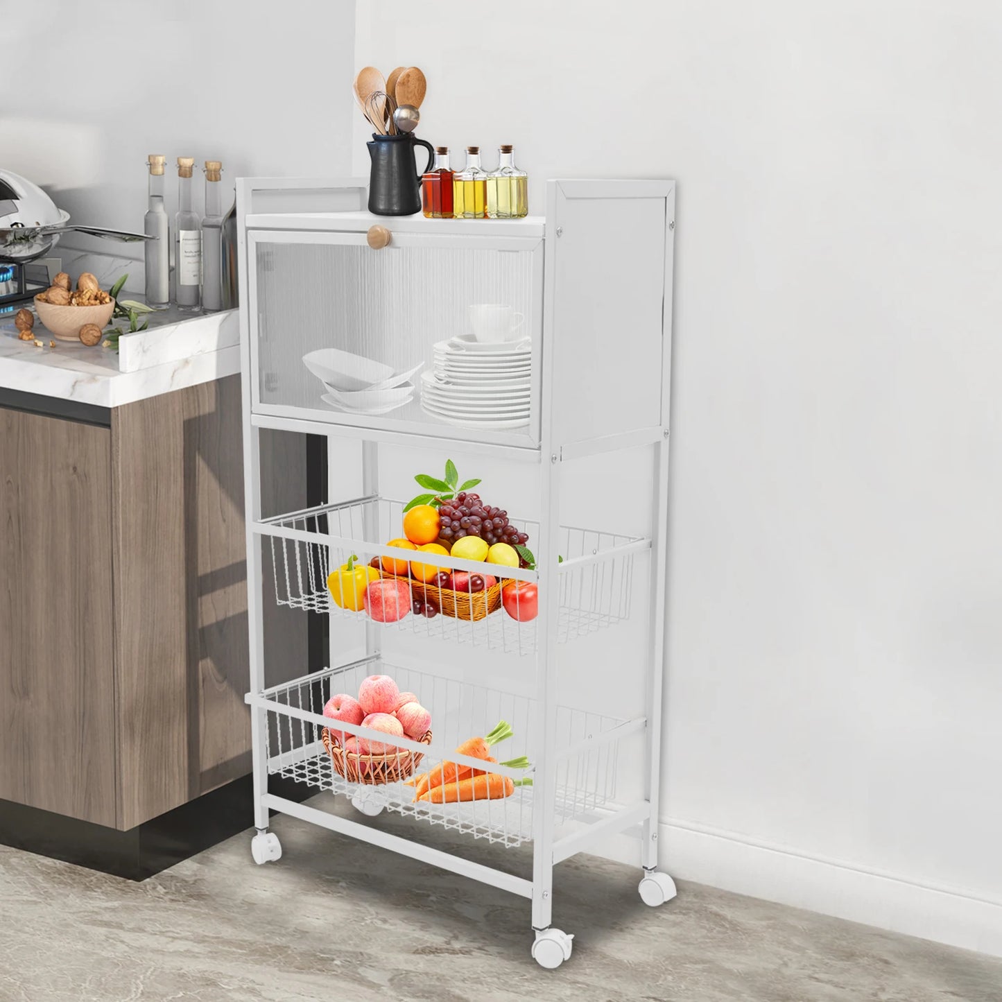 Four-Storey Kitchen Storage Rack With Brake Casters For Organization