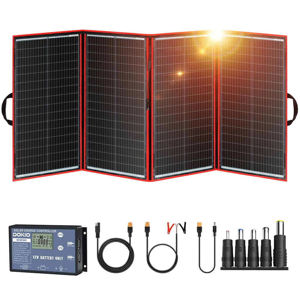 DOKIO 200W Foldable Solar Panel Kit For Camping 12V Controller