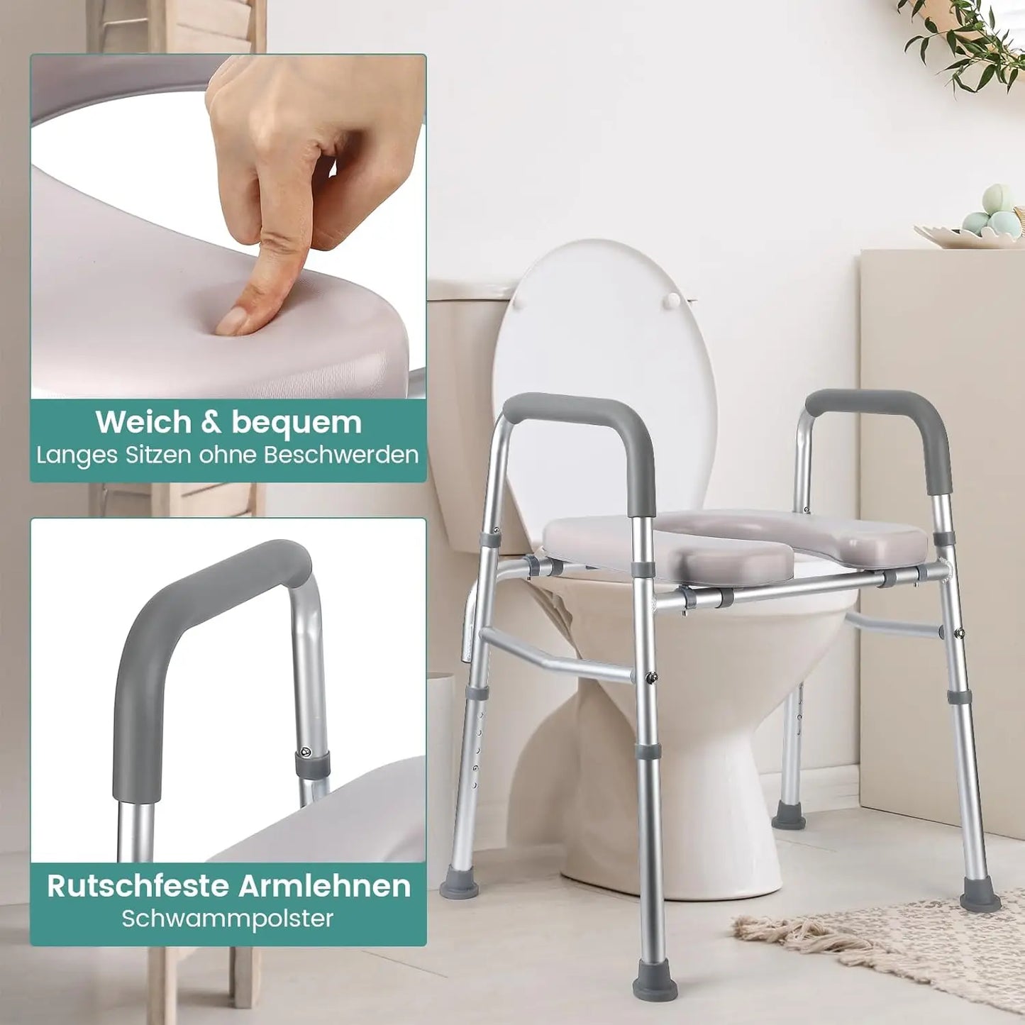 Raised Toilet Seat With Standalone Frame For Elderly And Disabled
