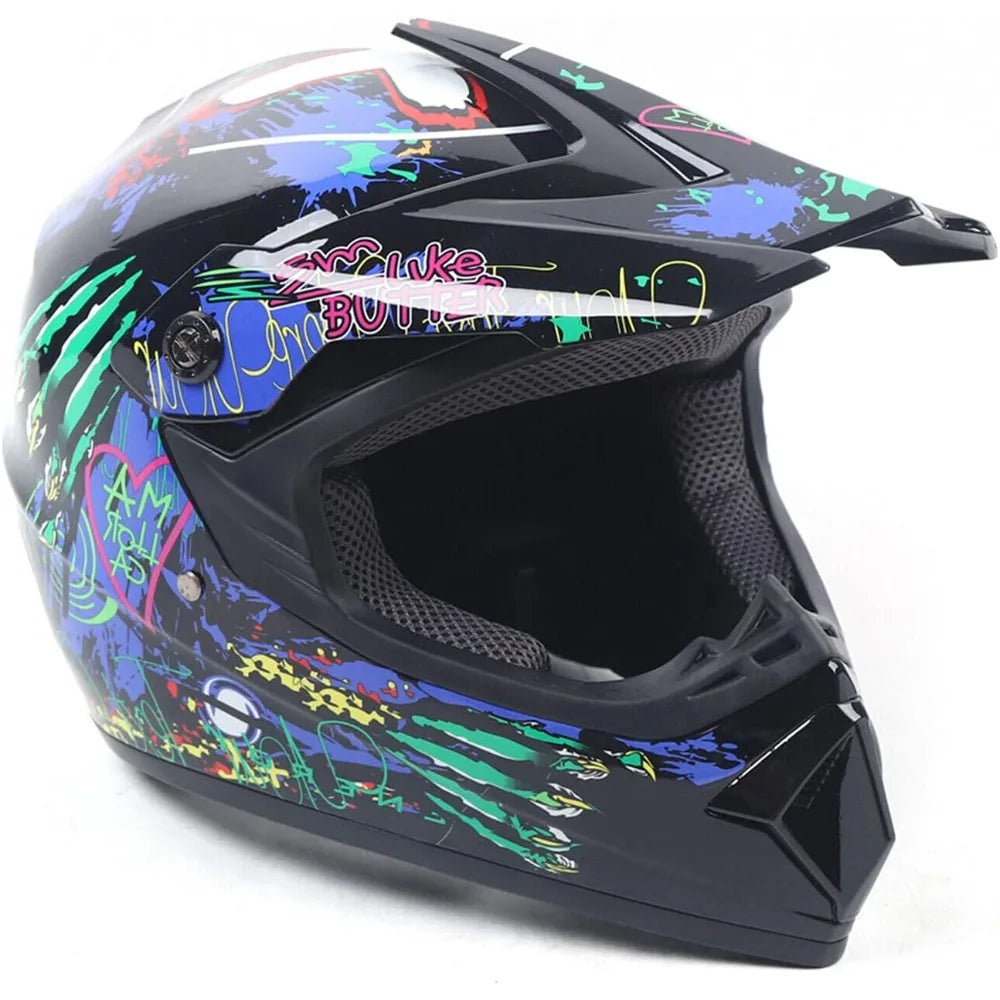 Motocross Helmet Kit Size L 57-58cm/22.44-22.83in - ABS Foam Sponge Fiber Fabric,Injection Moulding Painting,W/ Goggles & Gloves