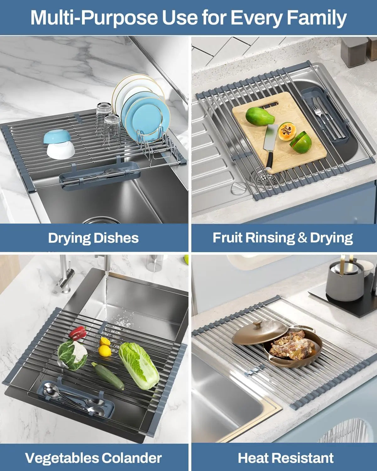 XMSJ Expandable Stainless Steel Over-Sink Dish Rack