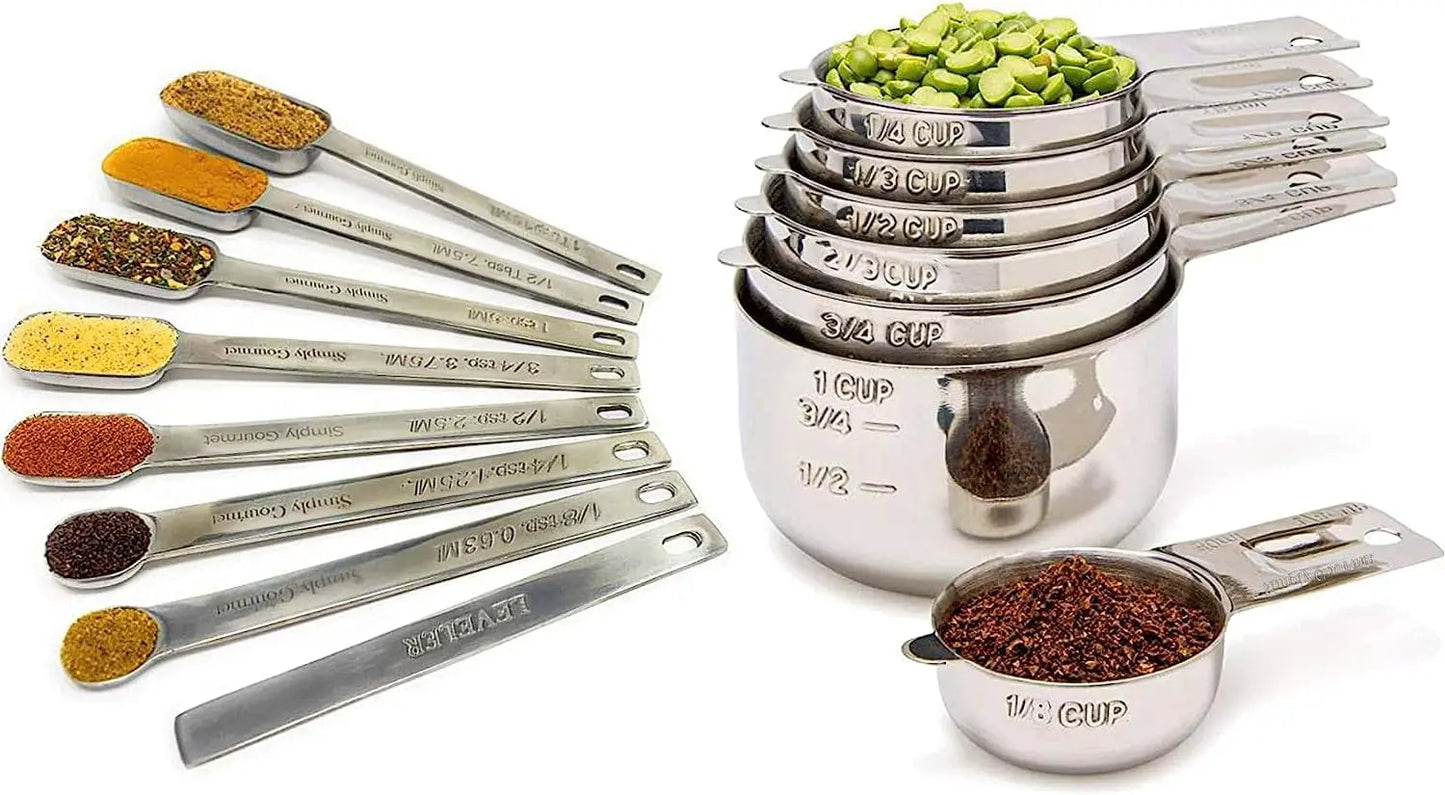 Stainless Steel 15-Piece Measuring Cups and Spoons Set