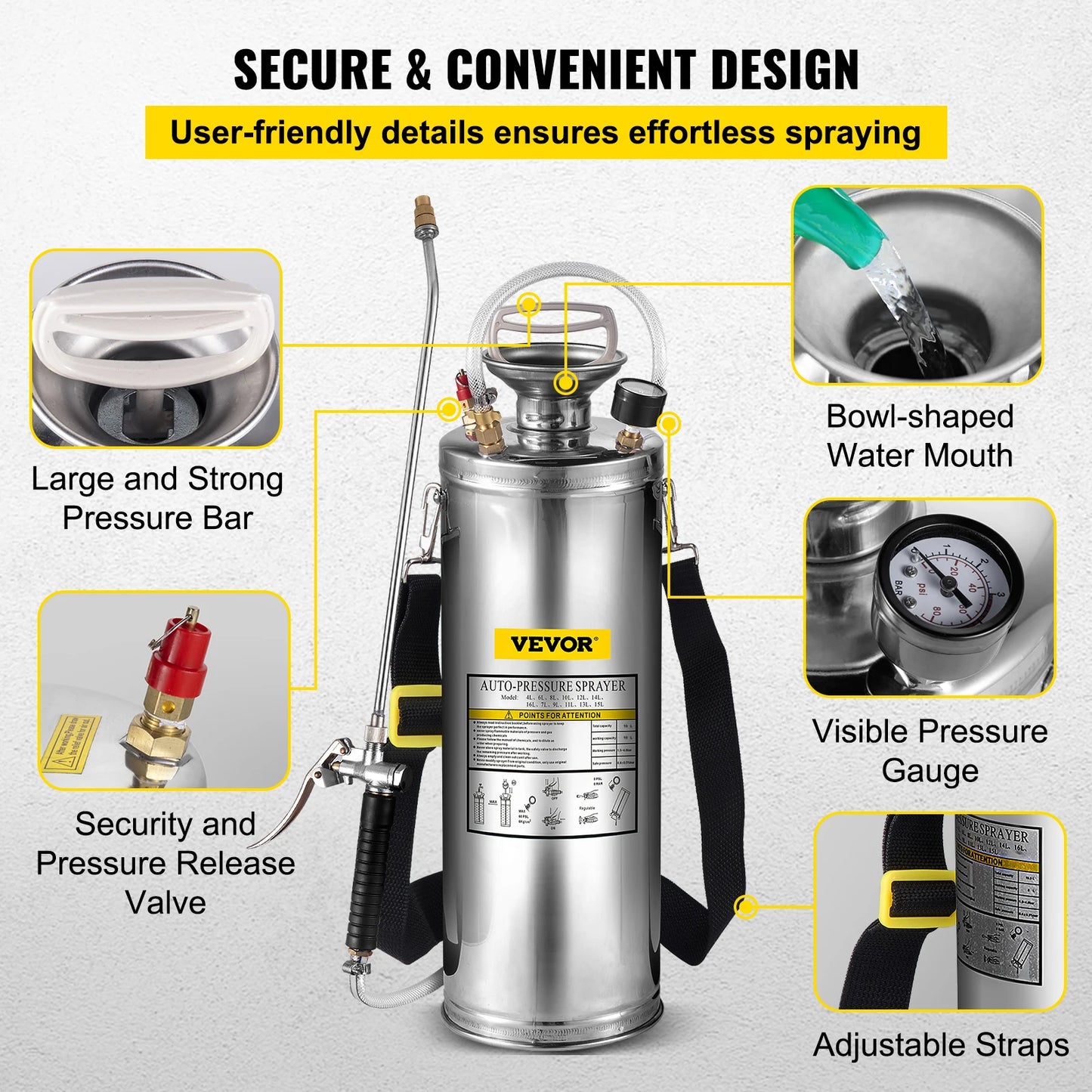 Hand Powered Stainless Steel Sprayer For Garden And Lawn Cleaning