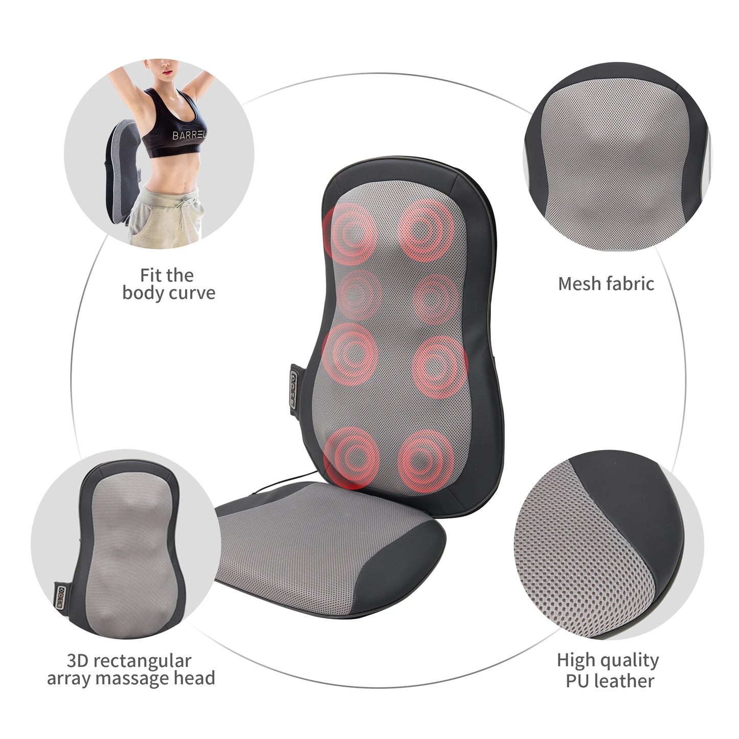 Car Massage Cushion Fast Shipment  Electric Heating Kneading Shiatsu Thai Massage Back Waist Massager 3D design Kneading Heads