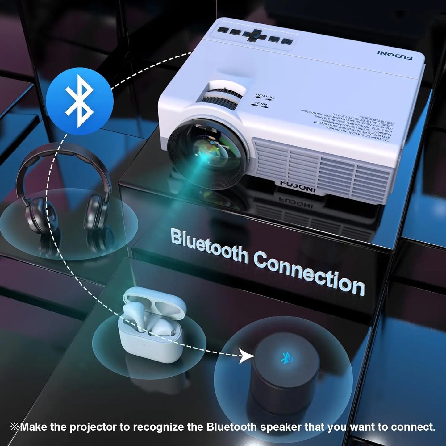 Upgrade 1080P Projector with WiFi & Bluetooth, 14000LM, 4K Supported, Portable Outdoor Home Theater, HDMI/USB/iOS/Android