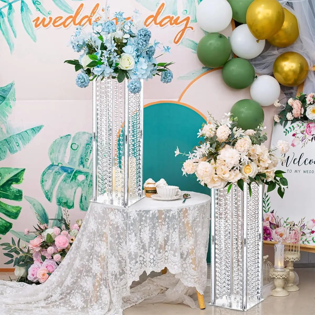 Acrylic Wedding Vase Centerpiece Set, 4 Crystal Bead Vases