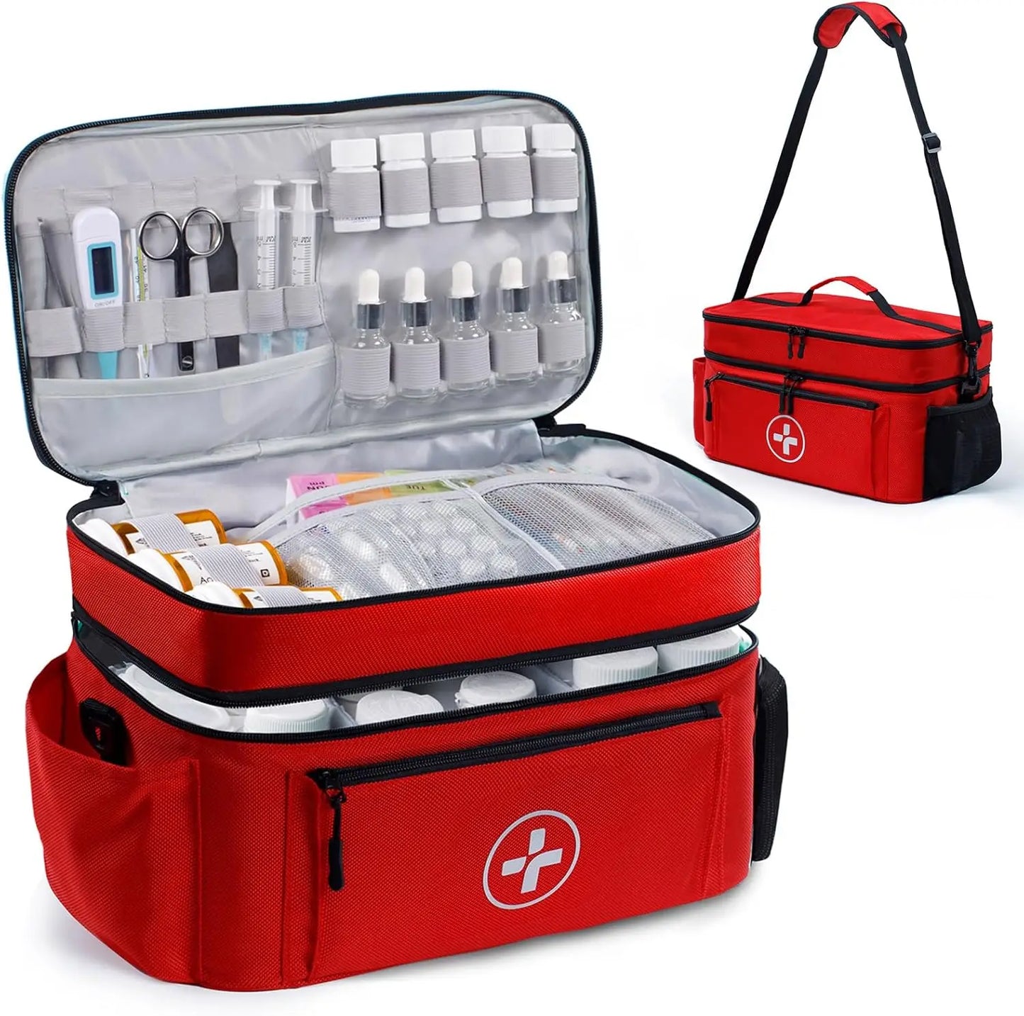 Travel Medicine Organizer Bag With Removable Dividers And Water Resistant