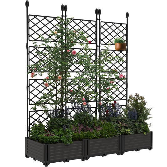 Outdoor Raised Planter Box With Trellis Set For Climbing Plants