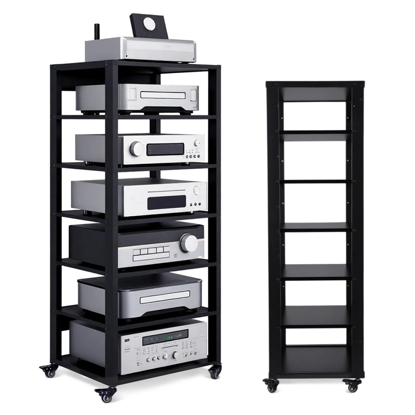 Audio Component Rack with Wheel Amplifier Rack Heavy Duty Audio-Video Shelving for CD Record Player Stereo Receiver AV Equipment