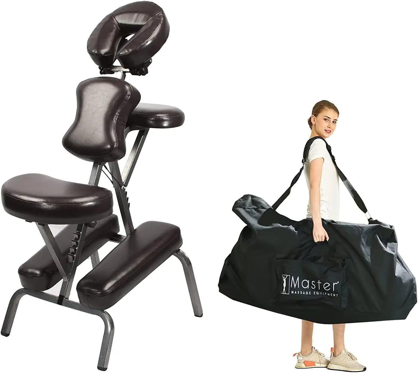 Adjustable Portable Folding Full Body Massage Chair, Coffee Color, 11" x 14" x 39", for Home and Office Use
