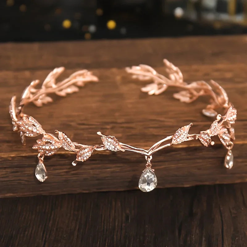 Crystal Rhinestone Waterdrop Tiara Crown Headband For Wedding