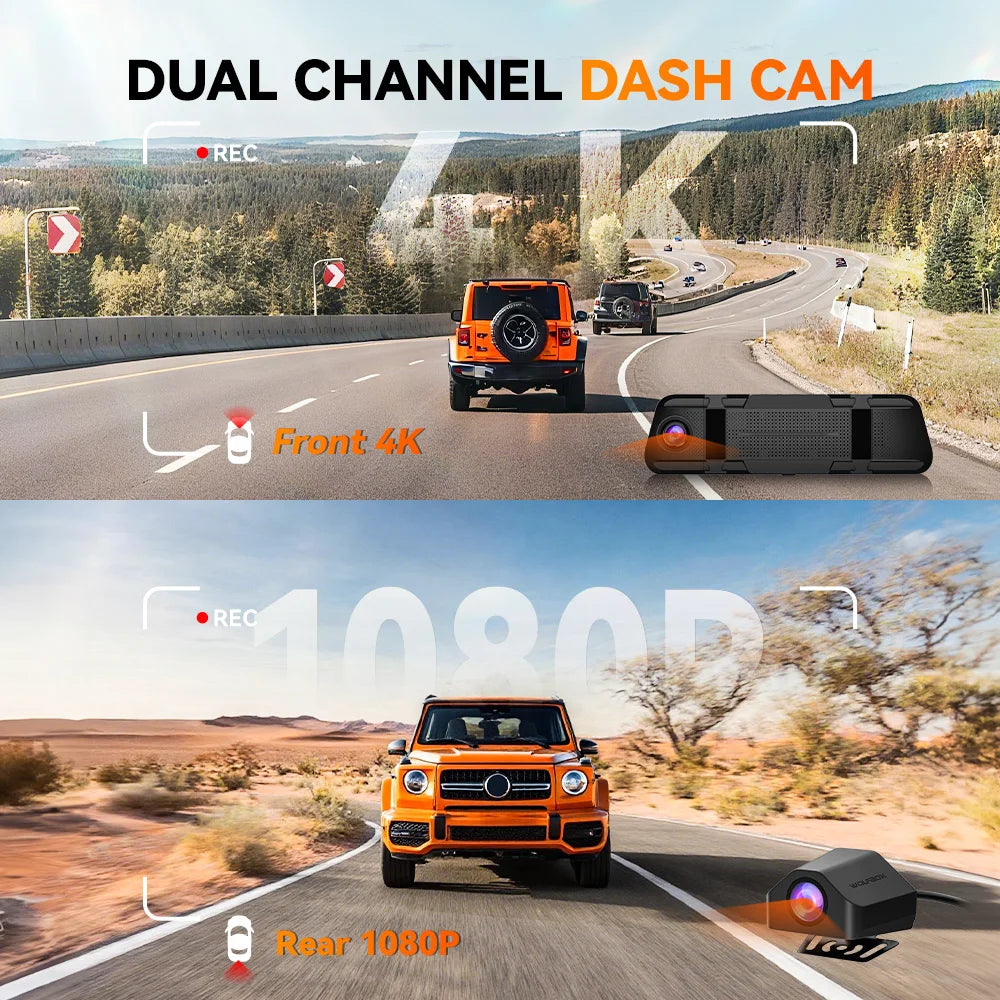 WOLFBOX M40 Dashboard Cam 4K Plus 1080P Front and Rear