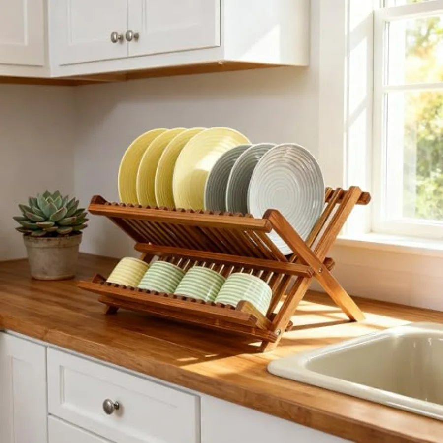 Dish Drainer Rack Collapsible 2 Tier Foldable Kitchen Organizer