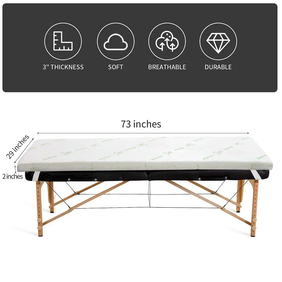 Memory Foam Massage Bed Mattress Topper with Cooling Rayon Derived from Bamboo Cover, Lash Bed Table Mattress Topper with Elast