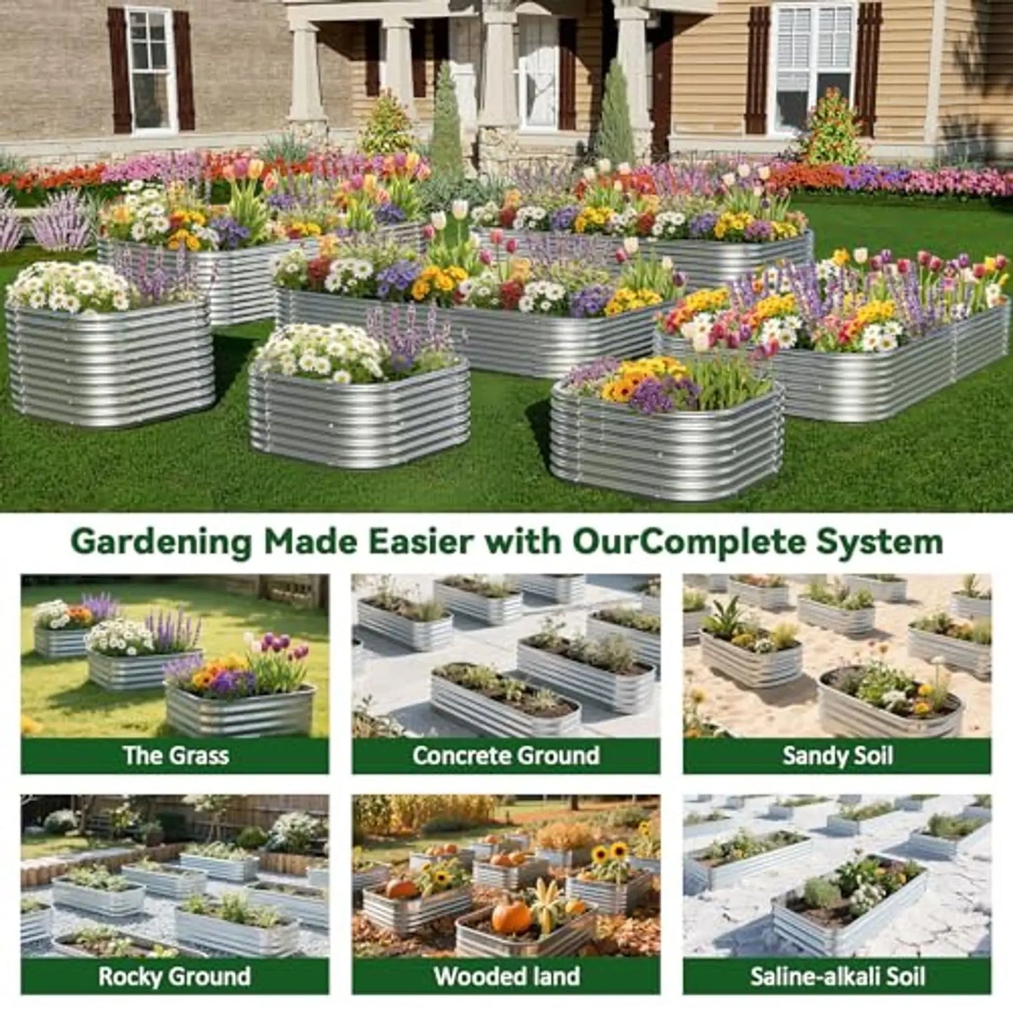 Raised Garden Bed Kit Galvanized Steel Planter Boxes Set Of 4