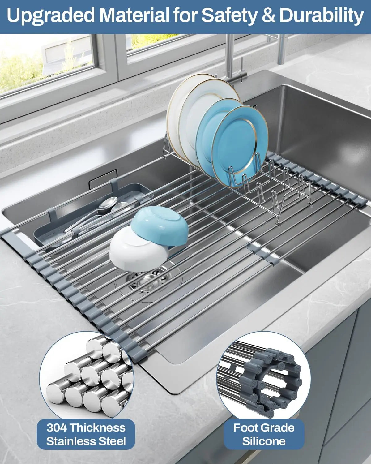 XMSJ Expandable Stainless Steel Over-Sink Dish Rack