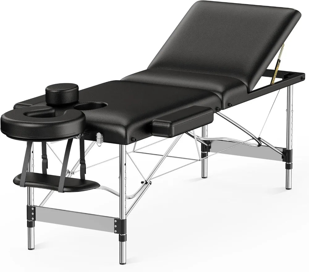 Table Portable 84" Long 24" Wide Professional 3 Sections Reclining Massage Couch, Aluminum Adjustable Esthetician Bed Tattoo