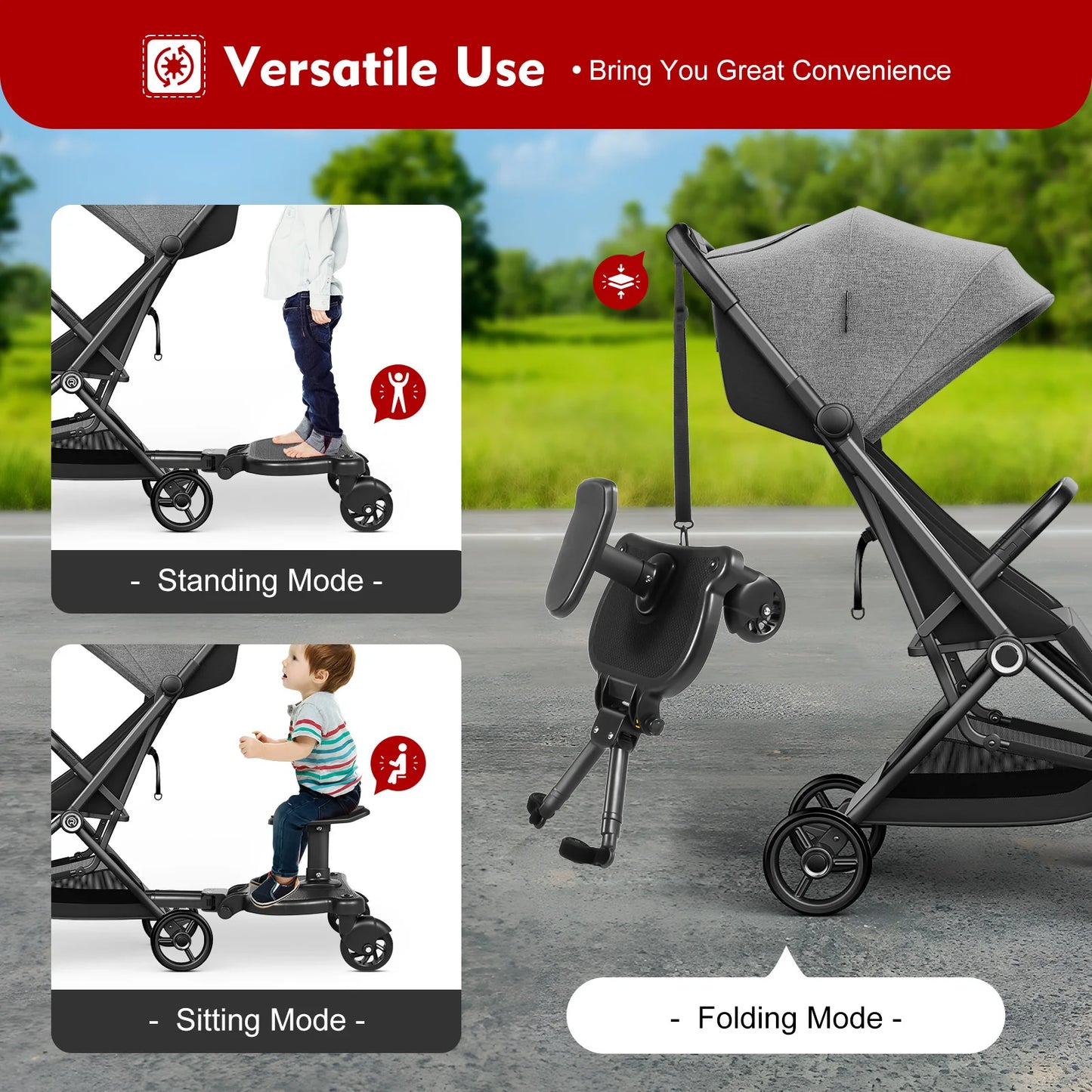 Sit and Stand Stroller Board 2-in-1 With Cushioned Support